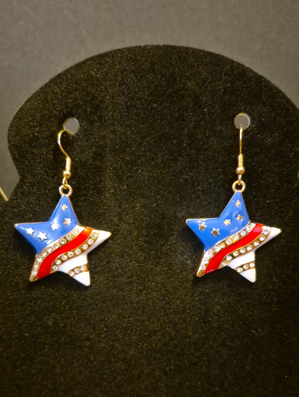 Handcrafted Patriotic Star Dangle Earrings - Red, White & Blue